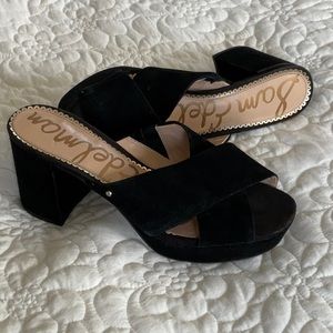 Size 7 Sam Edelman Women's Jayne Heeled platform slide black Crushed Velvet EUC